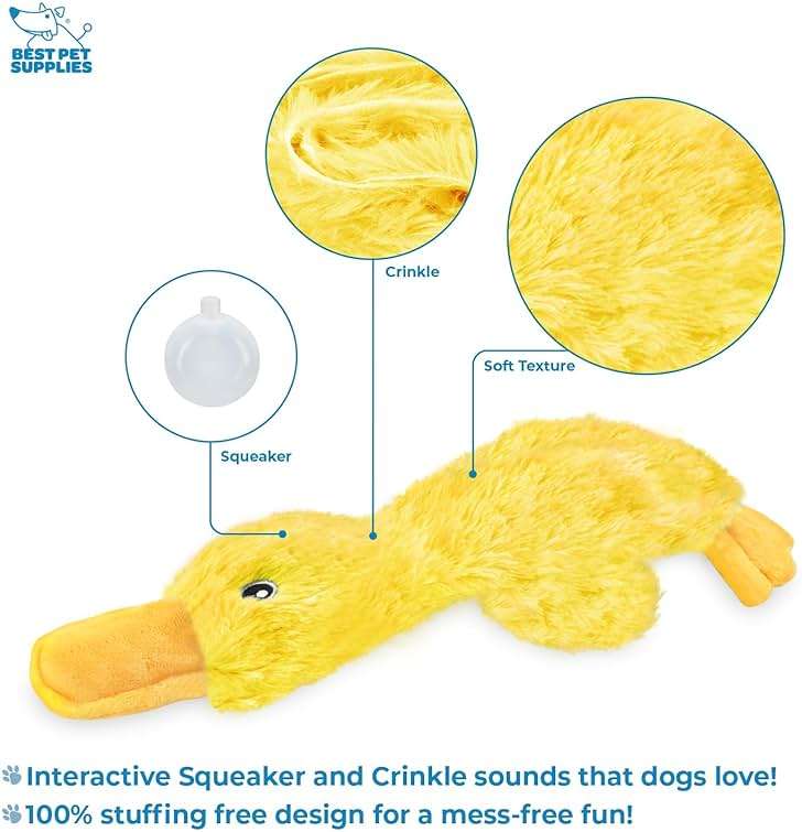 Best Pet Supplies Interactive Squeaky Dog Chew Toy, Ideal Dog Toys for Chewers, Small, Medium & Large Dogs, and Fetch Lovers - Crinkle Duck (Yellow), Large - Image 3