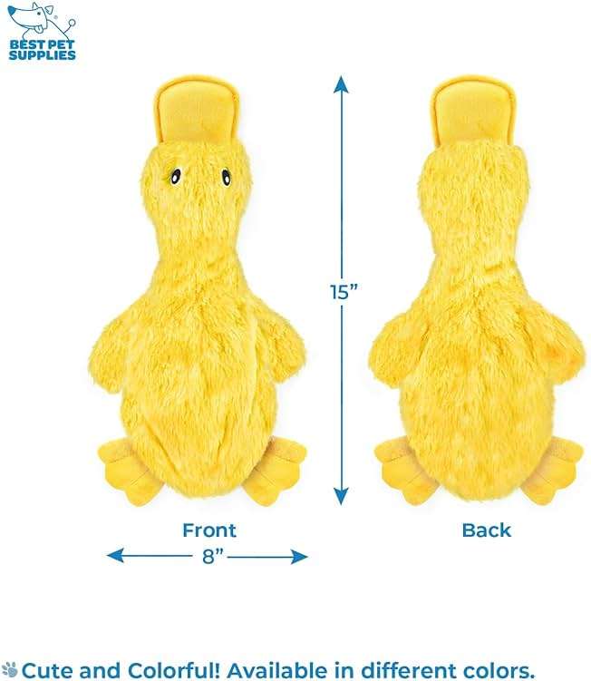 Best Pet Supplies Interactive Squeaky Dog Chew Toy, Ideal Dog Toys for Chewers, Small, Medium & Large Dogs, and Fetch Lovers - Crinkle Duck (Yellow), Large - Image 4