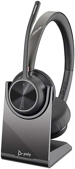 Poly - Voyager 4320 UC Wireless Headset + Charge Stand (Plantronics) - Headphones with Boom Mic - Connect to PC/Mac via USB-C Bluetooth Adapter, Cell Phone via Bluetooth - Works with Teams, Zoom &More - Image 1