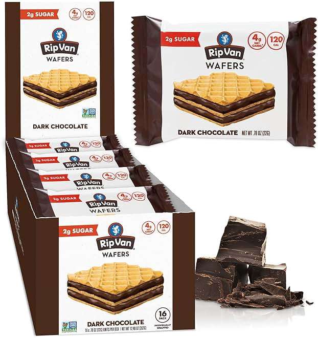 Rip Van Dark Chocolate Wafer Cookies - Healthy Snacks - Non GMO, Keto, Low Carb, Low Sugar (2g), Low Calorie and Vegan, 16 Count - Image 1