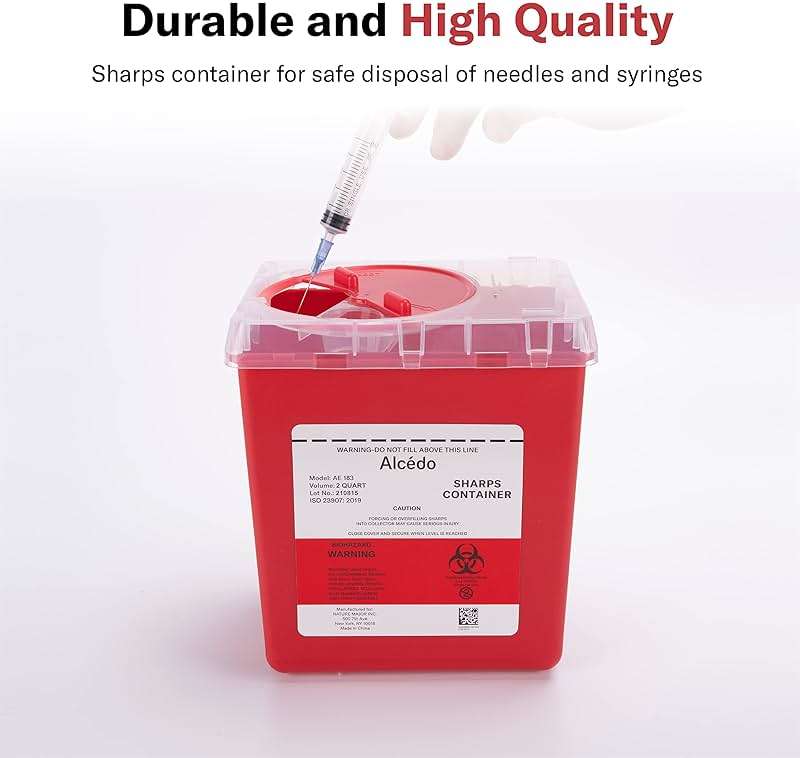 Alcedo Sharps Container for Home and Professional Use 2 Quart (3-Pack), Biohazard Needle and Syringe Disposal, Medical Grade - Image 2