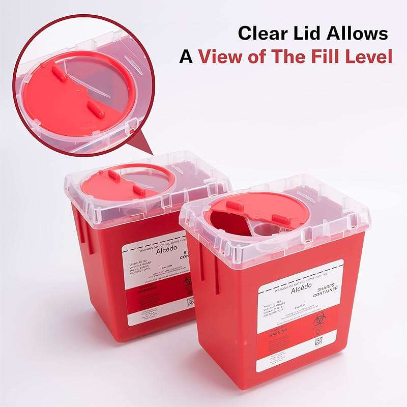 Alcedo Sharps Container for Home and Professional Use 2 Quart (3-Pack), Biohazard Needle and Syringe Disposal, Medical Grade - Image 6