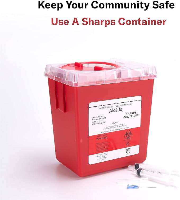 Alcedo Sharps Container for Home and Professional Use 2 Quart (3-Pack), Biohazard Needle and Syringe Disposal, Medical Grade - Image 8
