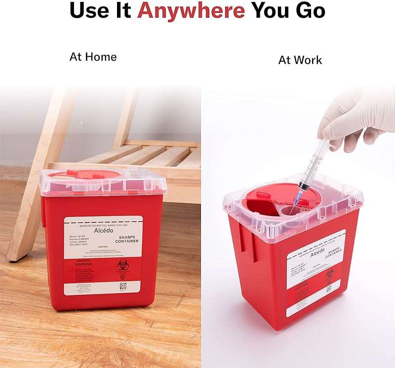 Alcedo Sharps Container for Home and Professional Use 2 Quart (3-Pack), Biohazard Needle and Syringe Disposal, Medical Grade - Image 9