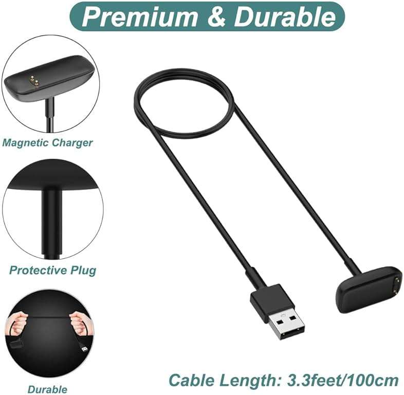 Charger for Fitbit Charge 5 / Charge 6 / Luxe, Replacement Charging Cable Cord Accessories for Fitbit Bands (2-Pack, 3.3ft/1m) - Image 5