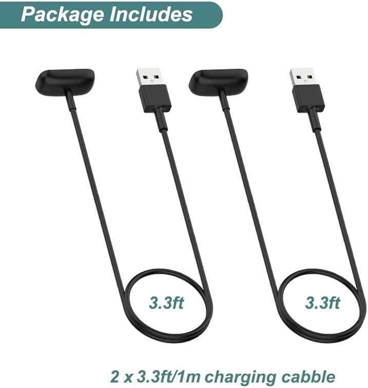 Charger for Fitbit Charge 5 / Charge 6 / Luxe, Replacement Charging Cable Cord Accessories for Fitbit Bands (2-Pack, 3.3ft/1m) - Image 7