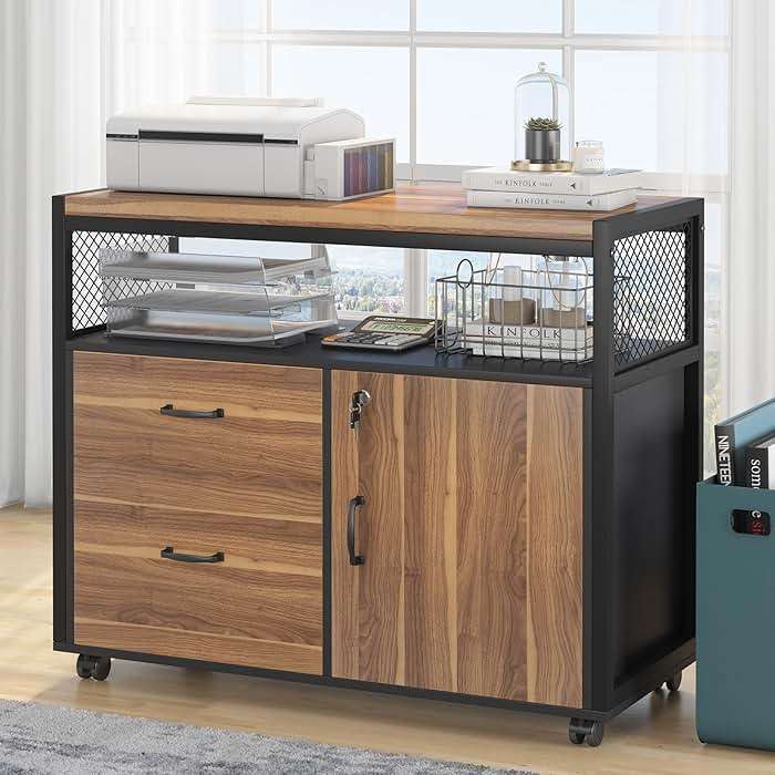 Tribesigns 55-inch L Shaped Desk with Drawer Cabinet, Executive Computer Desk and lateral File Cabinet, 2 Piece Home Office Furniture with Drawers for Hanging File, Doors with Locks (Brown, 55 inches) - Image 8