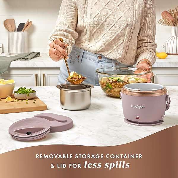 Crock-Pot 20oz Portable Electric Food Warmer, Personal Lunch Box Keeps Food Spill-Free & Warm, Ideal for Travel, Work, School, Car, On-the-Go, Dishwasher-Safe, Giftable, Blush Pink - Image 4