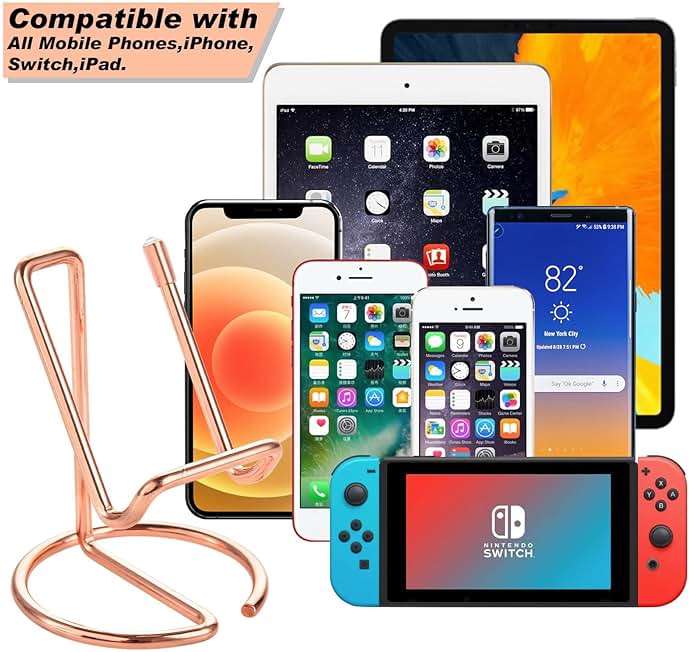 ROPOSY Cell Phone Stand for Desk, Cute Metal Rose Gold Cell Phone Stand Holder Desk Accessories, Compatible with All Mobile Phones, iPhone, iPad - Image 2