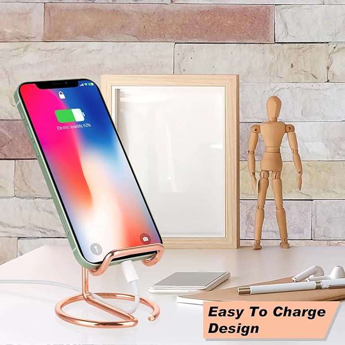 ROPOSY Cell Phone Stand for Desk, Cute Metal Rose Gold Cell Phone Stand Holder Desk Accessories, Compatible with All Mobile Phones, iPhone, iPad - Image 3