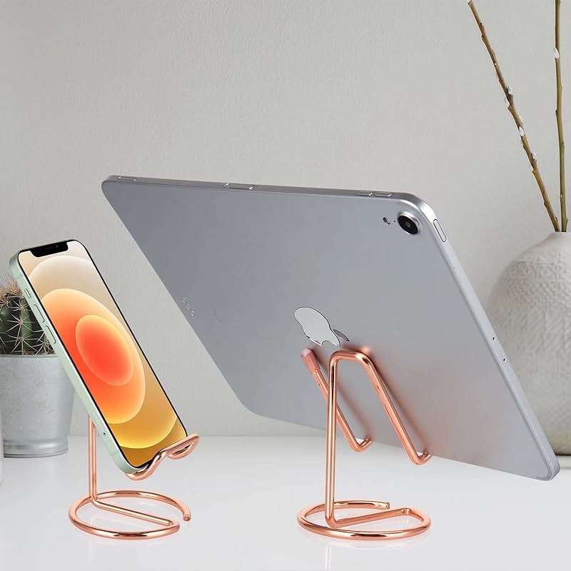 ROPOSY Cell Phone Stand for Desk, Cute Metal Rose Gold Cell Phone Stand Holder Desk Accessories, Compatible with All Mobile Phones, iPhone, iPad - Image 6