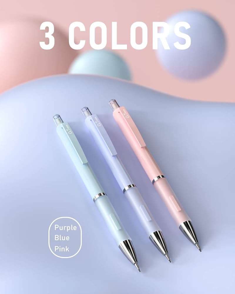 Nicpro 3PCS Cute Mechanical Pencil Set with Case, 0.7 mm Pencils with 6 Tube HB Lead Refill, 3PCS Eraser, 9PCS Eraser Refill for School Supplies Student Writing, Drafting Drawing Sketching - Image 3