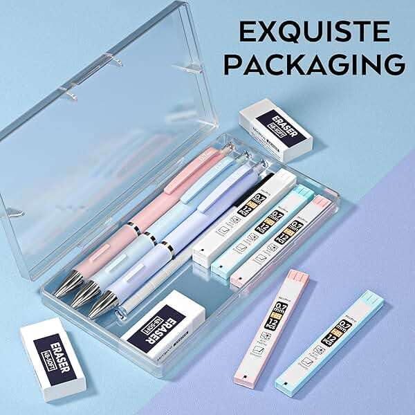 Nicpro 3PCS Cute Mechanical Pencil Set with Case, 0.7 mm Pencils with 6 Tube HB Lead Refill, 3PCS Eraser, 9PCS Eraser Refill for School Supplies Student Writing, Drafting Drawing Sketching - Image 9