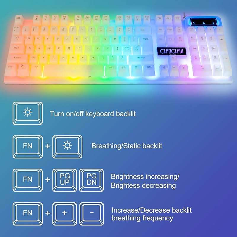 CHONCHOW LED Keyboard and Mouse, 104 Keys Rainbow Backlit Keyboard and 7 Color RGB Mouse, White Gaming Keyboard and Mouse Combo for PC Laptop Xbox PS4 Gamers and Work - Image 4