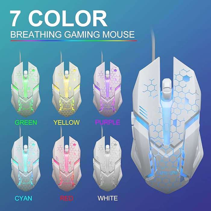 CHONCHOW LED Keyboard and Mouse, 104 Keys Rainbow Backlit Keyboard and 7 Color RGB Mouse, White Gaming Keyboard and Mouse Combo for PC Laptop Xbox PS4 Gamers and Work - Image 6