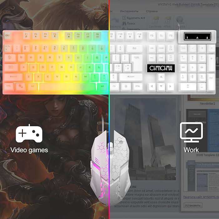 CHONCHOW LED Keyboard and Mouse, 104 Keys Rainbow Backlit Keyboard and 7 Color RGB Mouse, White Gaming Keyboard and Mouse Combo for PC Laptop Xbox PS4 Gamers and Work - Image 7