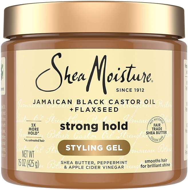 SheaMoisture Strong Hold Styling Gel+Flaxseed Jamaican Black Castor Oil Gives Controlled Style,AllDay Hold,Infused With Castor Seed Oil,SheaButter & Indulgent Scent ParabenFree AntiFrizz Hair Gel 15oz | Jamaican - Image 1