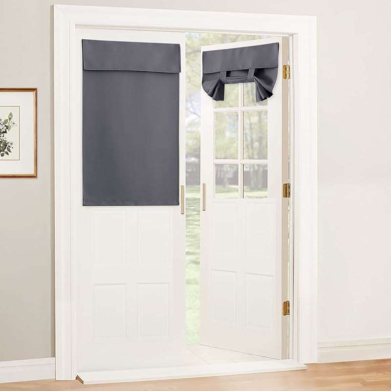 RYB HOME Blackout French Door Curtain, Small Window Drape Thermal Insulated for Kitchen Back Door Classroom Lockdown Garage Half Glass, No Drill Stick on Privacy Blinds, W26 x L40 inch, 1 Panel, Gray - Image 1