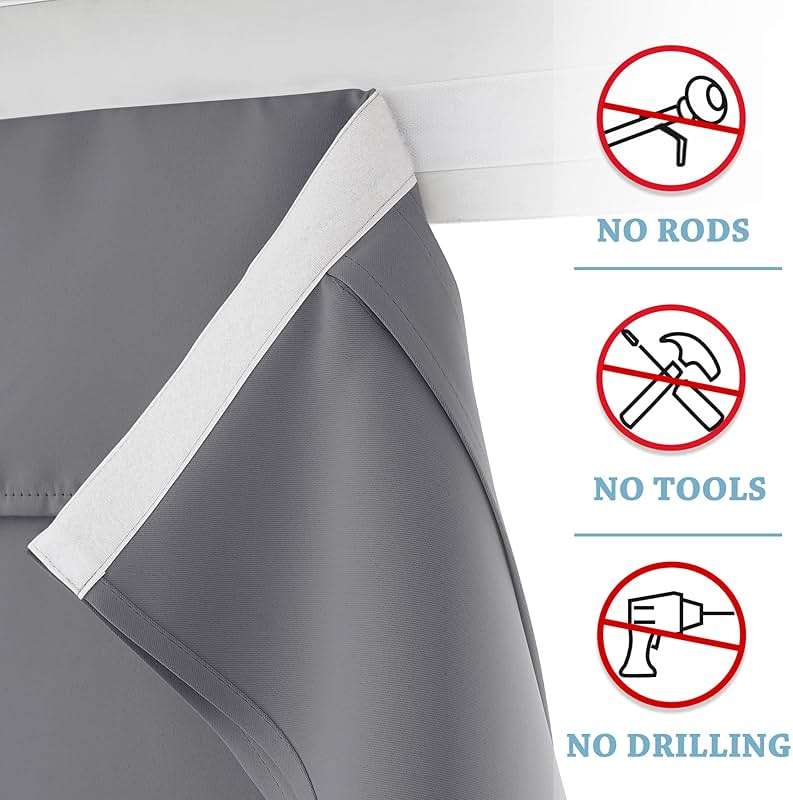 RYB HOME Blackout French Door Curtain, Small Window Drape Thermal Insulated for Kitchen Back Door Classroom Lockdown Garage Half Glass, No Drill Stick on Privacy Blinds, W26 x L40 inch, 1 Panel, Gray - Image 3