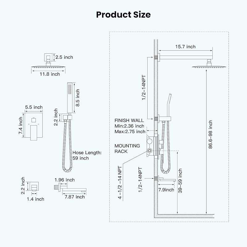 gotonovo Rainfall Tub Shower Faucet Set Bathroom Shower System with Tub Spout Wall Mount Square High Pressure Shower Fixtures with Handheld Sprayer Rough-In Valve 12'' Shower Head,Matte Black - Image 2