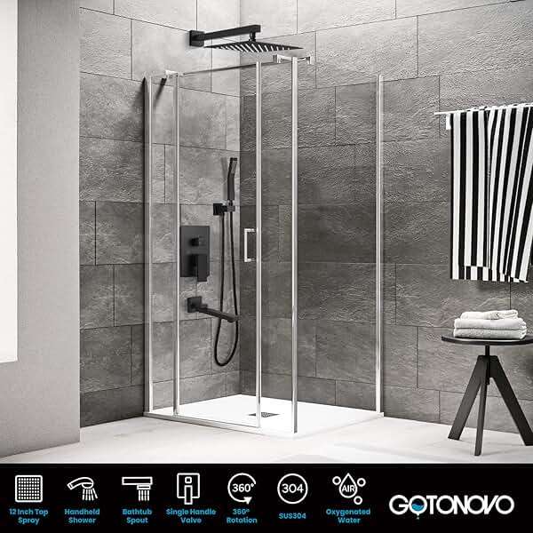 gotonovo Rainfall Tub Shower Faucet Set Bathroom Shower System with Tub Spout Wall Mount Square High Pressure Shower Fixtures with Handheld Sprayer Rough-In Valve 12'' Shower Head,Matte Black - Image 3
