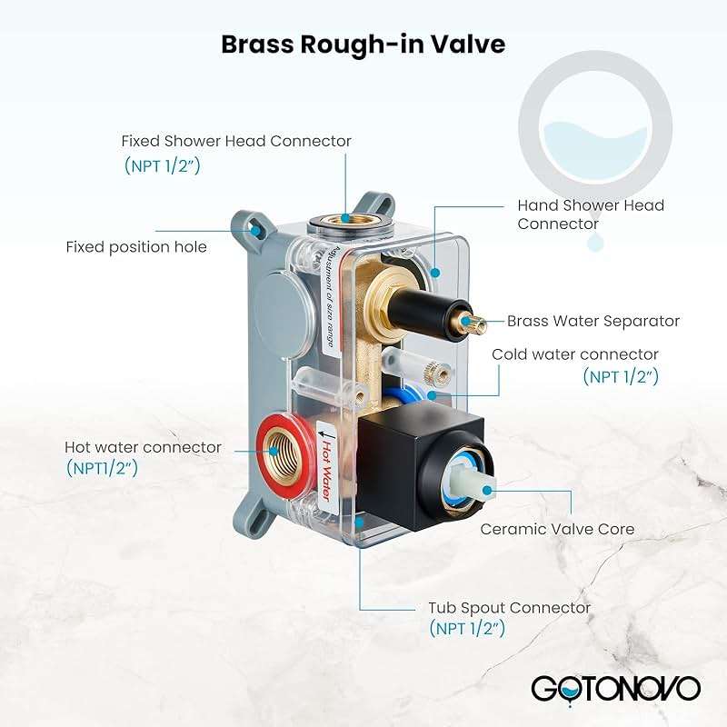 gotonovo Rainfall Tub Shower Faucet Set Bathroom Shower System with Tub Spout Wall Mount Square High Pressure Shower Fixtures with Handheld Sprayer Rough-In Valve 12'' Shower Head,Matte Black - Image 5