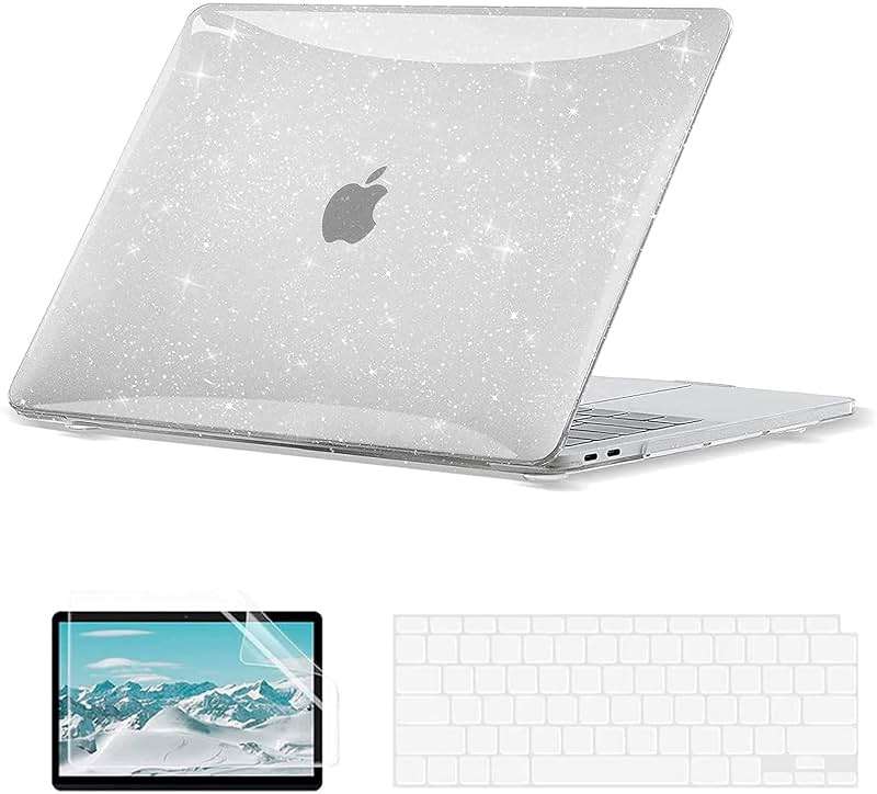 EooCoo Hard Case Compatible with MacBook Air 13.3 inch M1 Chip 2021-2018 with Retina Display, Air 13.3 inch Plastic Protective Case + Transparant Keyboard Cover + Screen Protector, Sparkly Clear - Image 1