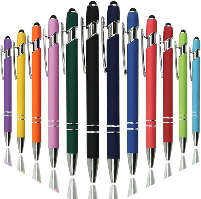 Oddmoal Ballpoint Pen with Stylus Tip, Soft Touch Click Metal Pen, 1.0mm Medium Point, Black Ink, 12 Count(Mixed Color) - Image 1