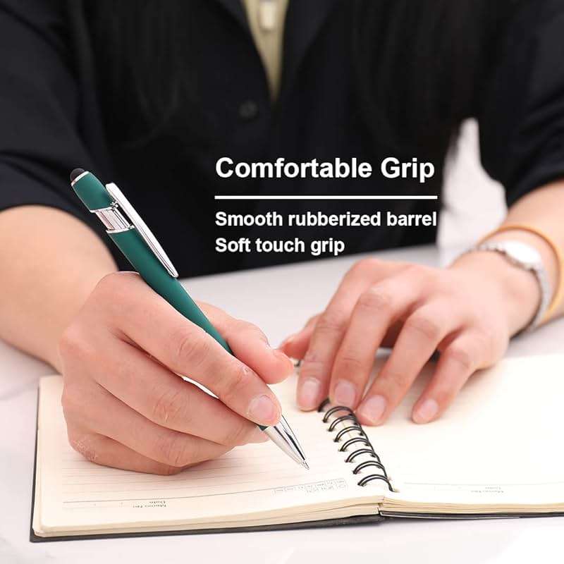 Oddmoal Ballpoint Pen with Stylus Tip, Soft Touch Click Metal Pen, 1.0mm Medium Point, Black Ink, 12 Count(Mixed Color) - Image 3