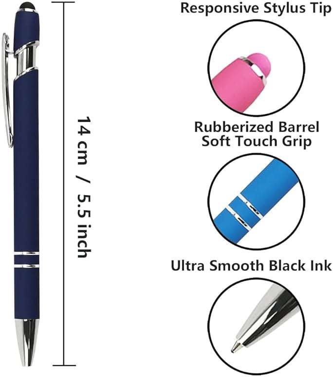 Oddmoal Ballpoint Pen with Stylus Tip, Soft Touch Click Metal Pen, 1.0mm Medium Point, Black Ink, 12 Count(Mixed Color) - Image 4