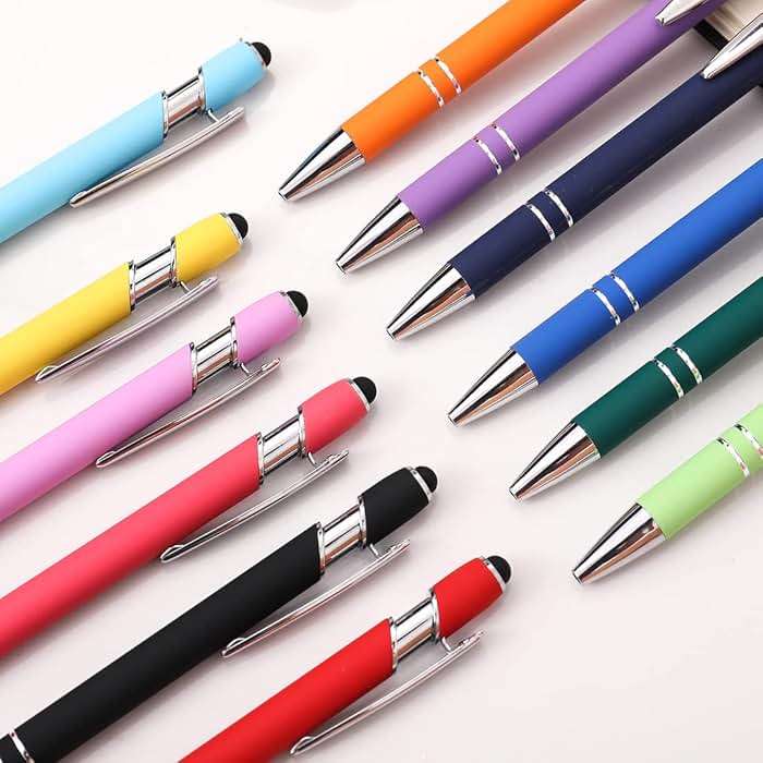 Oddmoal Ballpoint Pen with Stylus Tip, Soft Touch Click Metal Pen, 1.0mm Medium Point, Black Ink, 12 Count(Mixed Color) - Image 5