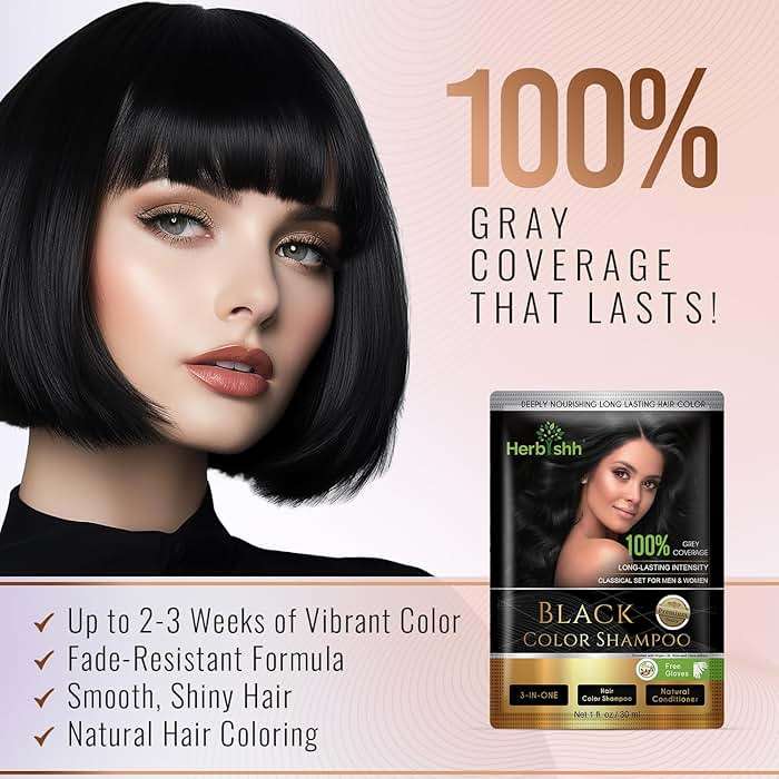 Herbishh Natural Hair Dye Shampoo with Argan Mask - Long-Lasting Color for Gray Hair - Travel Size, 10+1 Pack, Ammonia-Free (Black) - Image 2