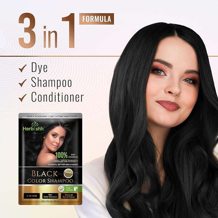 Herbishh Natural Hair Dye Shampoo with Argan Mask - Long-Lasting Color for Gray Hair - Travel Size, 10+1 Pack, Ammonia-Free (Black) - Image 5
