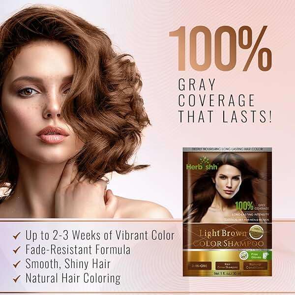 Herbishh Hair Color Shampoo for Gray Hair–Natural Hair Dye Shampoo with Argan Hair Mask–Travel size-Colors Hair in Minutes–Long lasting colour–10pack+1pack–Ammonia-Free (Light Brown) - Image 2