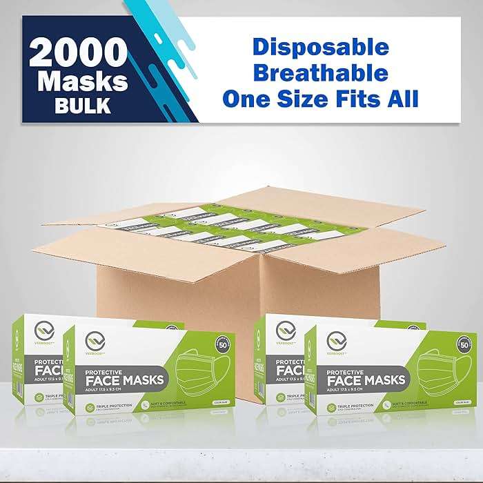 VEEBOOST 2000 Bulk Face Masks (40 Boxes, 50pcs/Box), Non Woven Thick 3-Layers Breathable Facial Masks with Adjustable Earloop, Mouth and Nose (Blue) - Image 2