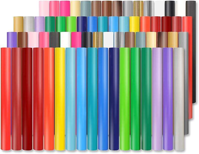 Lya Vinyl 65 Pack Permanent Vinyl, Self Adhesive Vinyl Sheets for Cutting Machine, Permanent Outdoor Sheets for Party Decoration, Sticker, DIY Mug, Car Decal - Image 1