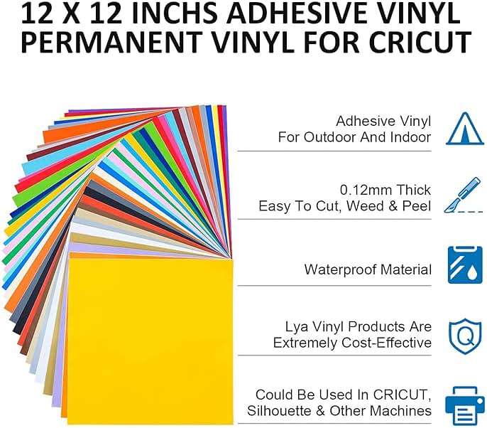 Lya Vinyl 65 Pack Permanent Vinyl, Self Adhesive Vinyl Sheets for Cutting Machine, Permanent Outdoor Sheets for Party Decoration, Sticker, DIY Mug, Car Decal - Image 6