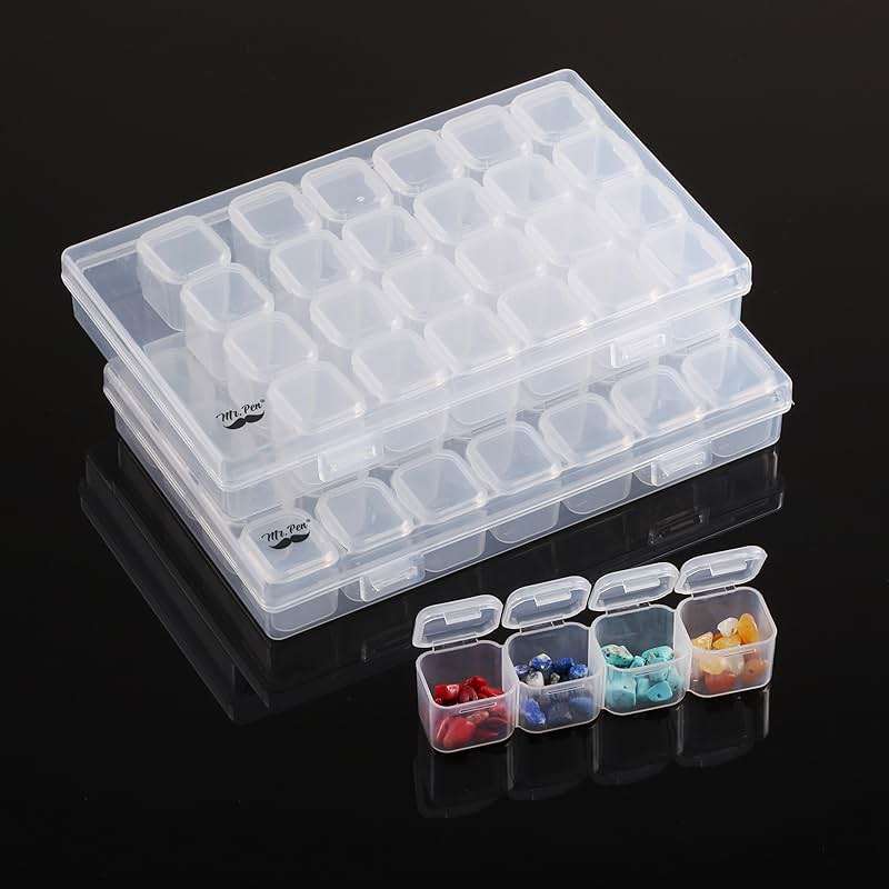 Mr. Pen- Bead Storage Containers, 28 Grids, 2 Pack, Clear White, 160pcs Label Stickers, Transparent, Small Bead Organizer Box, Diamond Art, Diamond Painting Organizer - Image 1