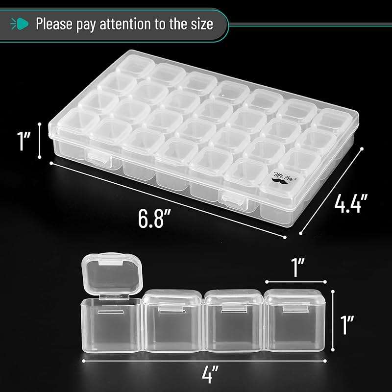 Mr. Pen- Bead Storage Containers, 28 Grids, 2 Pack, Clear White, 160pcs Label Stickers, Transparent, Small Bead Organizer Box, Diamond Art, Diamond Painting Organizer - Image 2