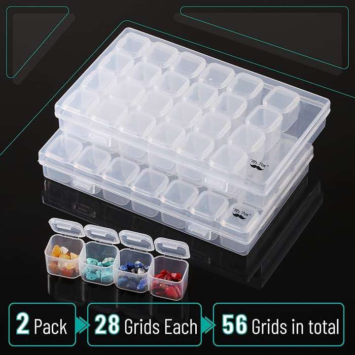 Mr. Pen- Bead Storage Containers, 28 Grids, 2 Pack, Clear White, 160pcs Label Stickers, Transparent, Small Bead Organizer Box, Diamond Art, Diamond Painting Organizer - Image 3