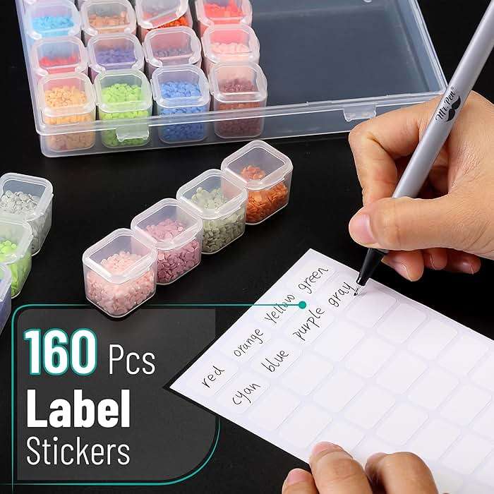 Mr. Pen- Bead Storage Containers, 28 Grids, 2 Pack, Clear White, 160pcs Label Stickers, Transparent, Small Bead Organizer Box, Diamond Art, Diamond Painting Organizer - Image 4