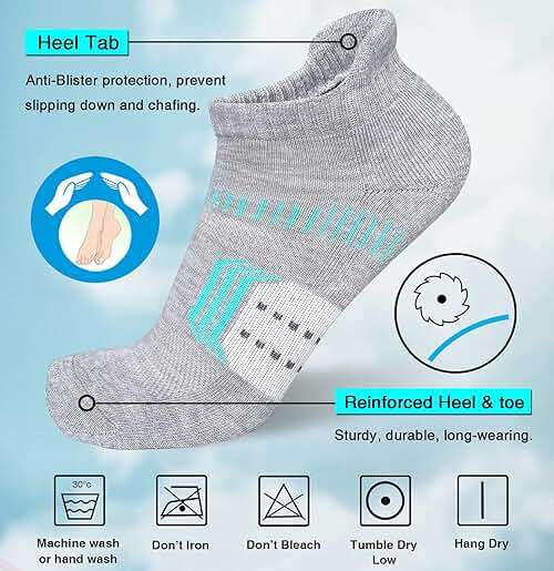 suaskk Womens Athletic Cushioned Anti-Blister Comfort Running Ankle Socks 5 Pairs - Image 3