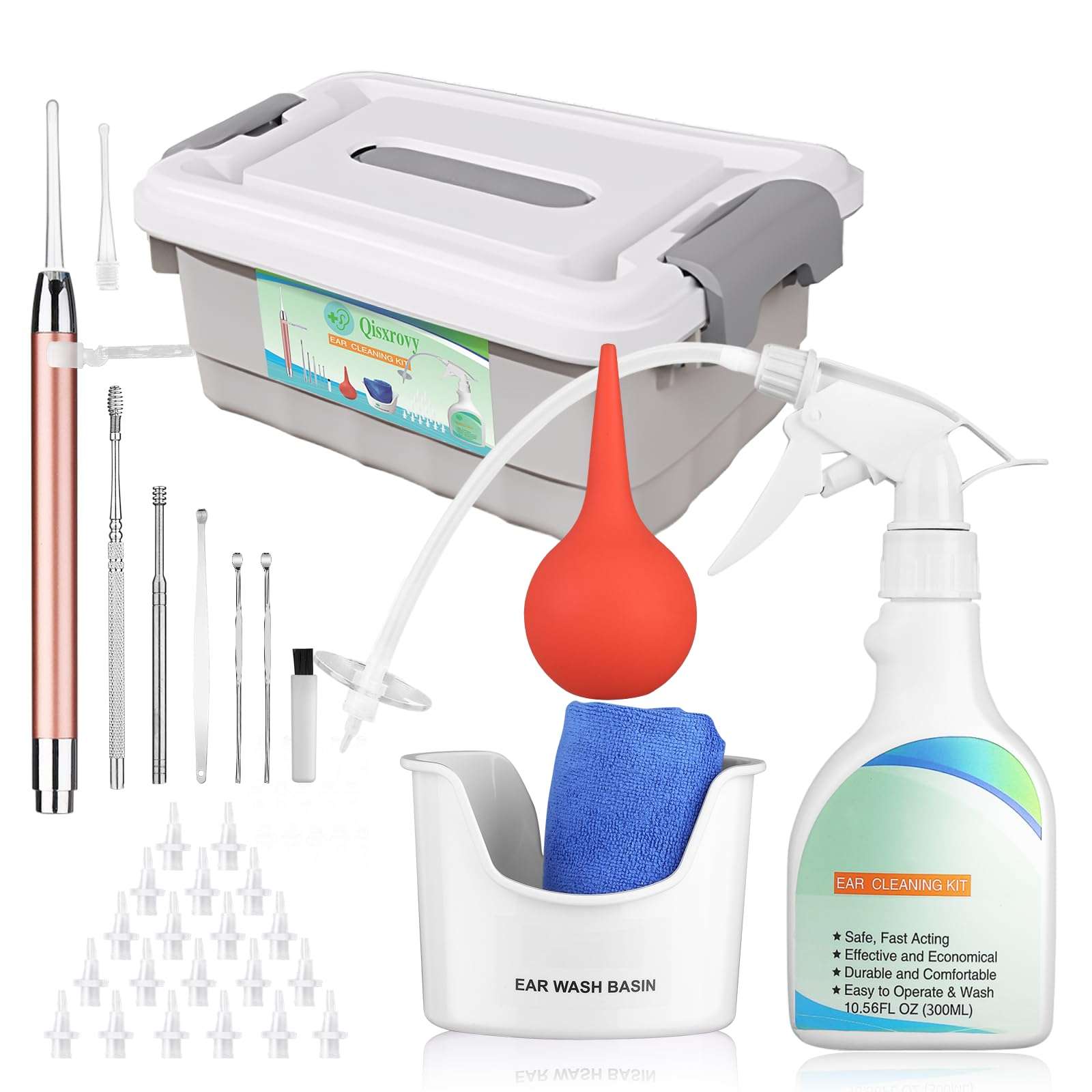 QISXROVY Ear Wax Removal Tool, Ear Cleaning Kit, Safe Ear Irrigation Flushing System for Adults & Kids, Large (50pcs accs), White - Image 1