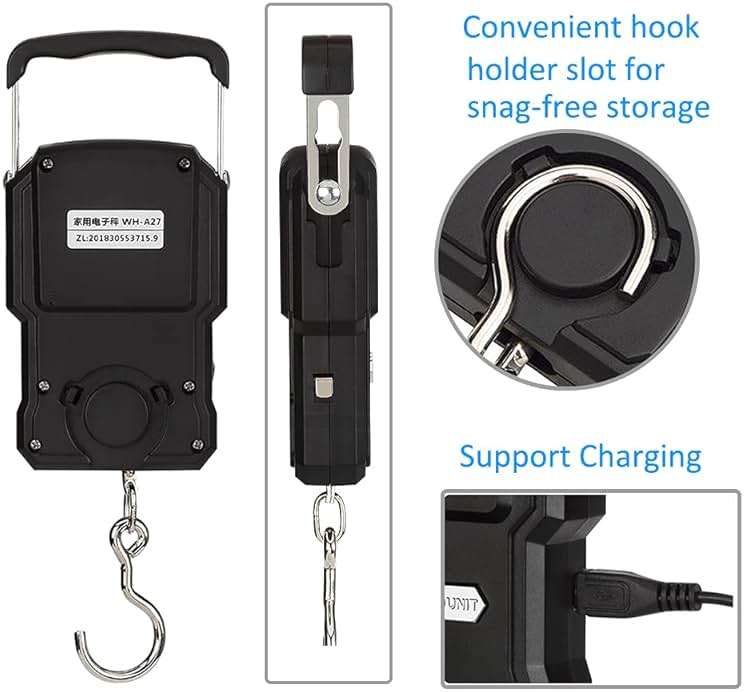 YAGSUW Rechargeable Lugagge Scale Portable Electronic Hook Scale Digital Hanging Bag Luggage Weight Scale Fishing Scale with Measuring Tape 165Lb Black - Image 6