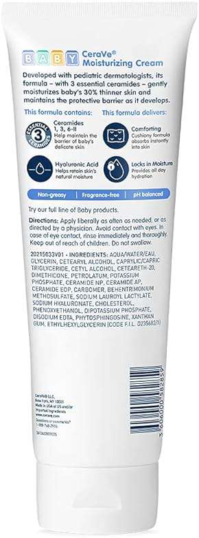 CeraVe Baby Cream, Gentle Moisturizing Cream with Ceramides, Fragrance, Paraben, Dye & Phthalates Free, Rich & Non-Greasy Feel, Gentle Baby Skin Care, 8 Ounce - Image 8