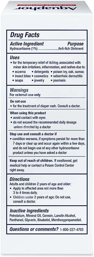 Aquaphor Itch Relief Ointment, Maximum Strength 1% Hydrocortisone, Relieves Itch from Skin Irritation, Insect Bites, Psoriasis, Skin Rashes, Eczema, & Poison Ivy, 2 oz - Image 6