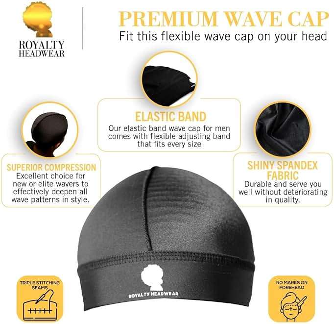 Royalty Headwear Silky Wave Cap for 360, 540 & 720 Waves, Soft Breathable Durag Skull Cap Beanie for Men - Image 2
