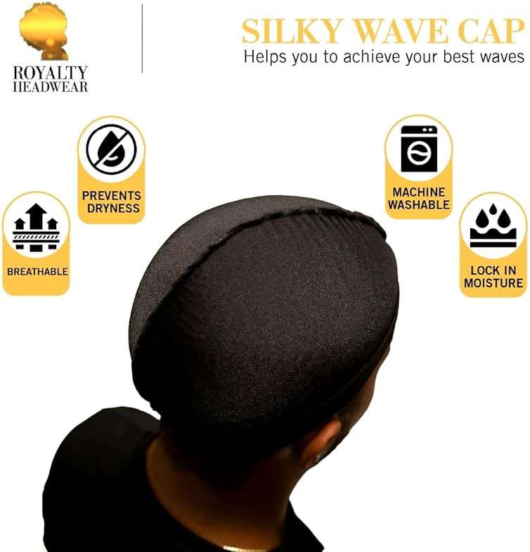 Royalty Headwear Silky Wave Cap for 360, 540 & 720 Waves, Soft Breathable Durag Skull Cap Beanie for Men - Image 3