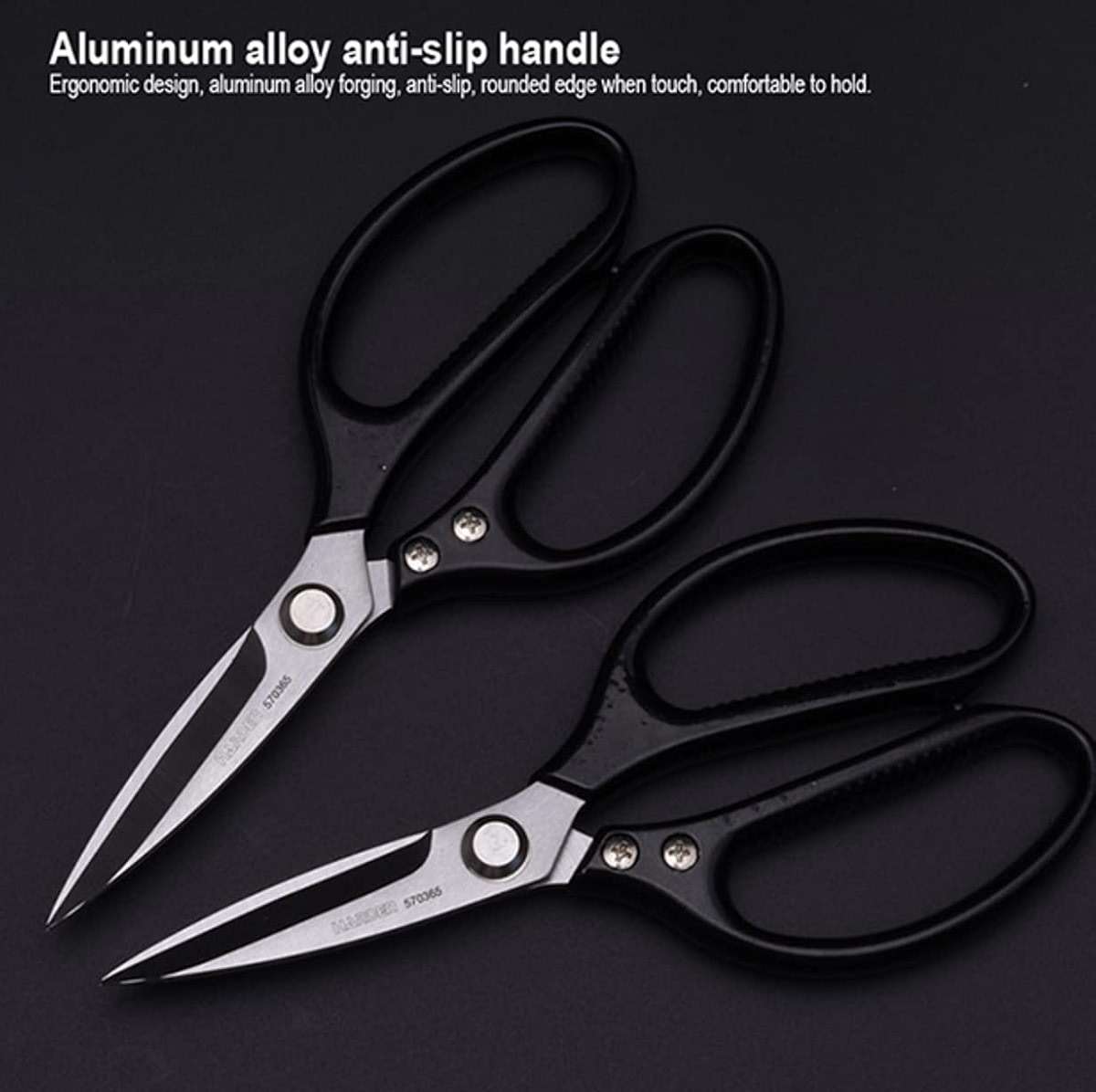 Edward Kitchen Scissors - Heavy Duty Stainless Steel Scissors for Meat, Cooking, Herbs - Dishwasher Safe (1, Black) - Image 6