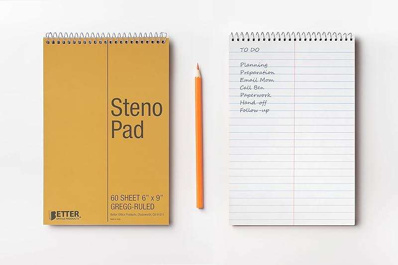 Better Office Products Spiral Steno Pads, 8 Pack, 6 x 9 inches, 60 Sheets, White Paper, Gregg Rule, Natural Board Cover, 8 Steno Notebooks - Image 6